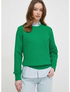 Bavlnený sveter Tommy Hilfiger zelená farba,tenký,WW0WW41142