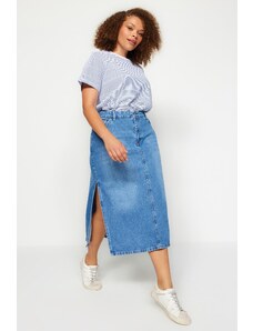 Trendyol Curve Modrá rozparkovaná midi džínsová sukňa
