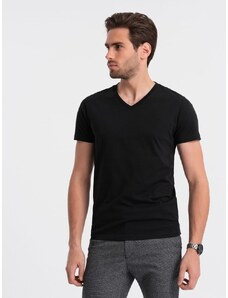 Ombre Clothing Bavlnené pánske čierne tričko s V-výstrihom V1-TSBS-0145