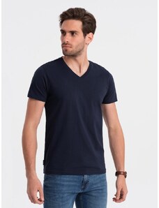Ombre Clothing Bavlnené pánske granátové tričko s V-výstrihom V2-TSBS-0145