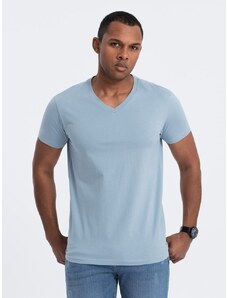 Ombre Clothing Bavlnené pánske denim tričko s V-výstrihom V11-TSBS-0145