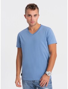 Ombre Clothing Bavlnené pánske modré tričko s V-výstrihom V5-TSBS-0145