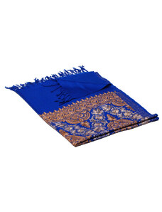 Pranita Kašmírsky vlnený šál vyšívaný hodvábom modrý so svetlohnedou farbou
