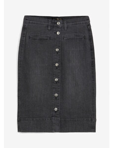 bonprix Džínsová mini sukňa s ozdobnými gombíkmi, farba čierna, rozm. 44