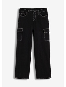 bonprix Džínsy s kapsáčami, s kontrastnými prešívaniami, farba čierna