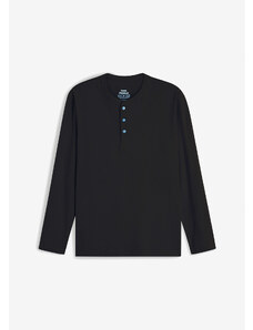 bonprix Essentials tričko s gombičkami na výstrihu Seamless, s dlhým rukávom, z bio bavlny, farba čierna
