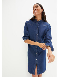 bonprix Moderné džínsové šaty s gombičkami, farba modrá, rozm. 38