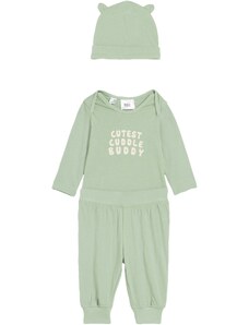 bonprix Detské body + nohavice + doplnky (3-dielna súprava), farba zelená