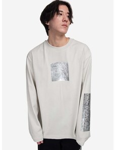 Bavlnené tričko s dlhým rukávom A-COLD-WALL* Foil Grid LS T-Shirt ACWMTS111-BONE, šedá farba, s potlačou