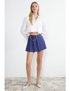 Trendyol Navy Blue Chain and Pleat Detailed Woven Shorts Skirt