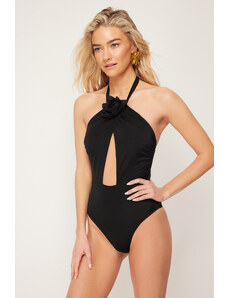Trendyol Black Halter Neck Floral Appliqué Regular Swimsuit
