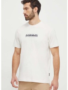 Bavlnené tričko Napapijri S-Box pánske, béžová farba, s potlačou, NP0A4H8SN1A1