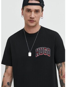 Bavlnené tričko HUGO pánske,čierna farba,s nášivkou,50515067