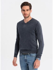 Ombre Clothing Pánsky sveter s V-výstrihom v granátovej farbe V2 SWOS-0108