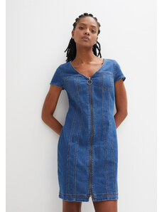 bonprix Džínsové šaty na zips, s recyklovaným polyesterom, farba modrá