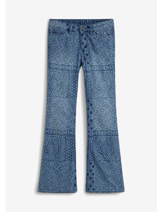 bonprix Zvonové džínsy s mixom vzorov, farba modrá, rozm. 34