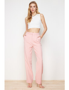 Trendyol Collection Ružové tkané nohavice rovného/rovného strihu so širokými nohami