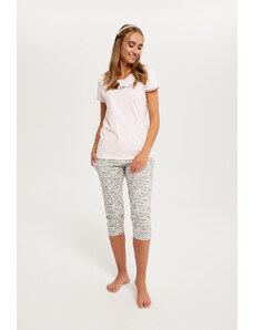 Italian Fashion Women's pajamas Karla, short sleeves, 3/4 leg - salmon pink/print