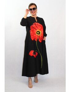 Taliansko Šaty s červenými makmi na čiernom podklade