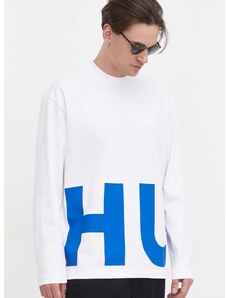 Bavlnené tričko s dlhým rukávom Hugo Blue biela farba,s potlačou,50509775
