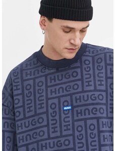 Bavlnená mikina Hugo Blue pánska, tmavomodrá farba, vzorovaná, 50510545