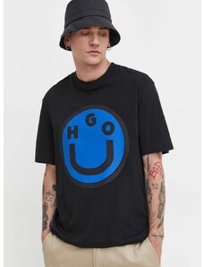 Bavlnené tričko Hugo Blue pánske,čierna farba,s potlačou,50513189