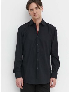 Bavlnená košeľa HUGO pánska, čierna farba, slim, s klasickým golierom, 50513932