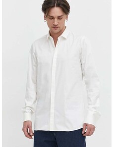 Košeľa HUGO pánska,béžová farba,slim,s klasickým golierom,50513945