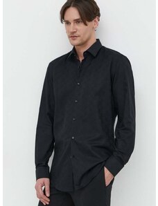 Bavlnená košeľa HUGO pánska, čierna farba, slim, s klasickým golierom, 50500965