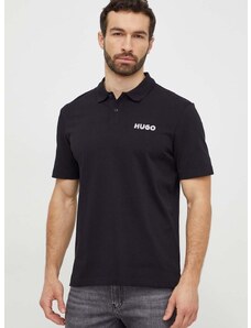 Bavlnené polo tričko HUGO čierna farba,s nášivkou,50509960