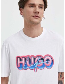 Bavlnené tričko Hugo Blue pánske,biela farba,s potlačou,50515278
