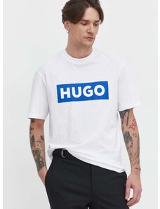 Bavlnené tričko Hugo Blue pánsky,biela farba,s potlačou,50522376