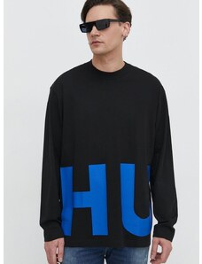 Bavlnené tričko s dlhým rukávom Hugo Blue čierna farba,s potlačou,50509775