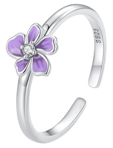 Ligot Strieborný otvorený prsteň fialový kvet