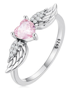 Ligot Strieborný prsteň ružové srdce s krídlami