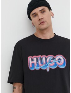 Bavlnené tričko Hugo Blue pánsky,čierna farba,s potlačou,50515278