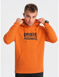 Ombre Clothing Pánska mikina klokanka s kapucňou a potlačou - oranžová V1 OM-SSPS-0155