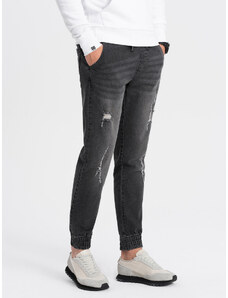 Ombre Clothing Pánske džínsové nohavice JOGGER s odieraním - čierne V2 OM-PADJ-0150