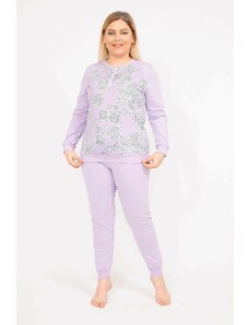 Şans Women's Lilac Plus Size Cotton Blouse, Pants and Pajamas Set