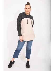 Şans Women's Plus Size Mink Casual Cut, Soft Fabric Hooded Sweatshirt with Pocket
