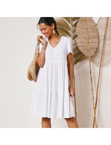 Blancheporte Krátke jednofarebné šaty s výstrihom do "V" biela 036