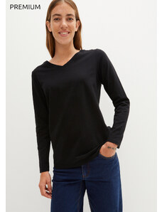 bonprix Premium tričko s dlhým rukávom, basic, V-výstrih, bez švíkov, farba čierna
