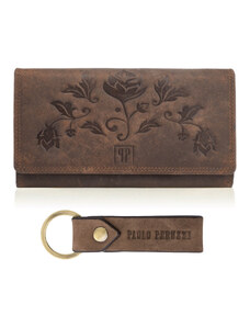PAOLO PERUZZI Dámska kožená peňaženka a kľúčenka Vintage ZUP-95-HBR | hnedá ZUP-95-HBR