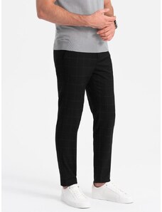 Ombre Clothing Pánske čierne nohavice klasického strihu so vzorom V5 PACP-0187