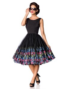 Belsira Retro šaty so širokou sukňou vyšívanou kvetmi