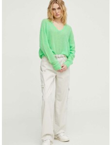 Vlnený sveter American Vintage dámsky, zelená farba, tenký
