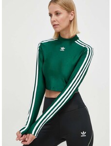 Tričko s dlhým rukávom adidas Originals dámske, zelená farba, s polorolákom, IR8136