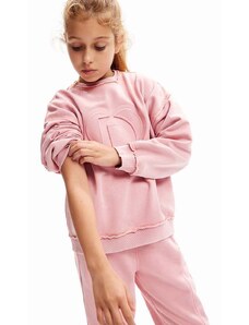 Detská bavlnená mikina Desigual ružová farba, s nášivkou