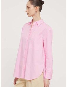 Bavlnená košeľa HUGO dámska,ružová farba,voľný strih,s klasickým golierom,50515741