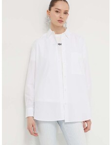 Bavlnená košeľa HUGO dámska,biela farba,voľný strih,s klasickým golierom,50515741